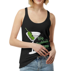 Sonoma Rebel black cotton blend women's tank top with "Big Cocktail Energy" graphic and martini glass with olives.