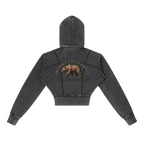 Sonoma Rebel dark grey vintage washed cropped fleece hoodie with bear graphic and "California OG" text.