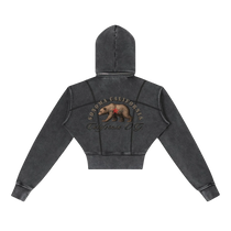 Sonoma Rebel dark grey vintage washed cropped fleece hoodie with bear graphic and "California OG" text.
