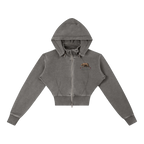 Sonoma Rebel grey vintage washed cropped fleece hoodie with zipper, hood, and bear graphic. Cotton-blend material.