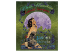 Sonoma Rebel Moon Mountain Cabernet Sauvignon crushed velvet blanket with pinup, moon, vineyard, wine bottle, and glass. 50"x60".