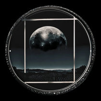 Sonoma Rebel Cyber Moon round metal print featuring a detailed moon over a vineyard landscape, wrought iron.