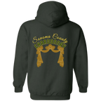 Sonoma Rebel dark green cotton-blend hoodie with "Sonoma County Chardonnay" graphic and gold drapery design on back.
