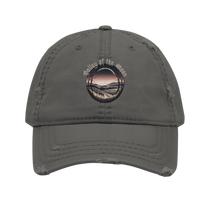 Sonoma Rebel grey distressed cotton dad hat with embroidered circular 'Valley of the Moon' landscape scene.