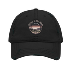 Sonoma Rebel black distressed dad hat with a circular embroidered graphic of a vineyard at sunset with the text Valley of the Moon.