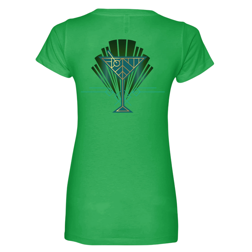 Sonoma Rebel green cotton blend V-neck t-shirt with an Art Deco martini glass graphic on the back.