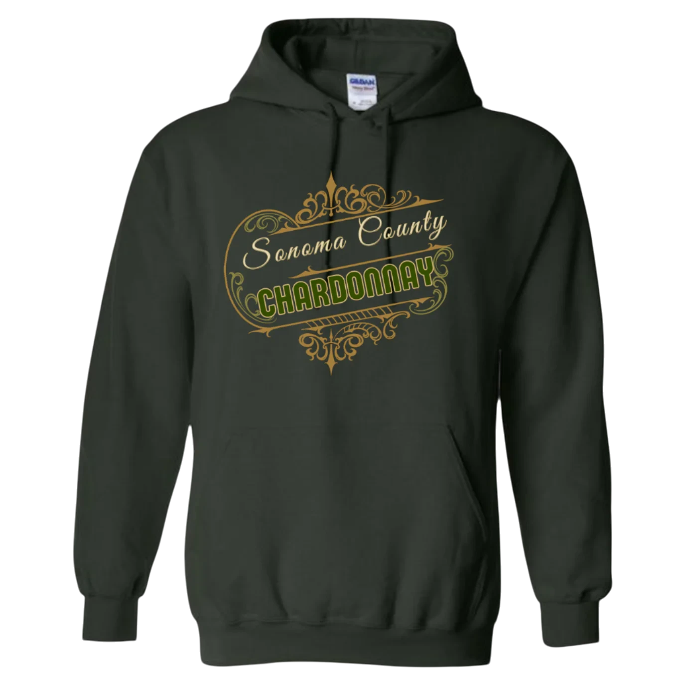 Sonoma Rebel dark green cotton-polyester blend hoodie with "Sonoma County Chardonnay" graphic.