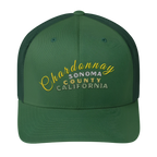 Sonoma Rebel green cotton-polyester blend trucker cap with embroidered "Chardonnay Sonoma County California" text.