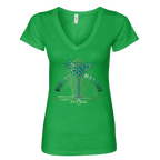 Sonoma Rebel green V-neck t-shirt with a graphic of a martini glass and the words "Dirty Martini" in an art deco style.