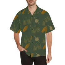 Sonoma Rebel men's green Hawaiian shirt with a martini and cocktail glass print. Features a boxy fit and notch lapel.