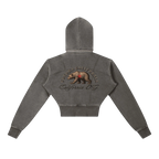Sonoma Rebel grey vintage washed cropped fleece hoodie with bear graphic and "California OG" text.