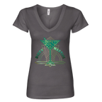 Sonoma Rebel grey v-neck t-shirt with a green and gold art deco dirty martini graphic. Cotton blend.