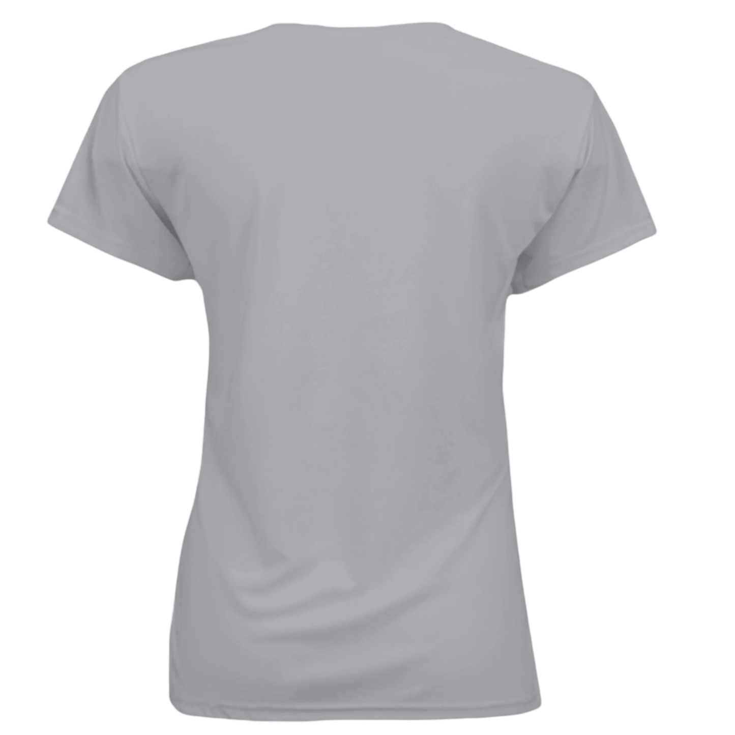 Sonoma Rebel Valley of the Moon Pinup women's light grey short-sleeve performance t-shirt, 100% polyester.
