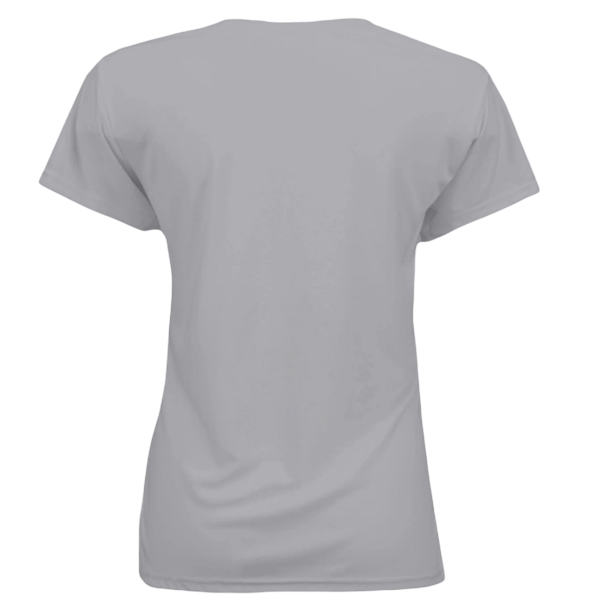Sonoma Rebel Valley of the Moon Pinup women's light grey short-sleeve performance t-shirt, 100% polyester.