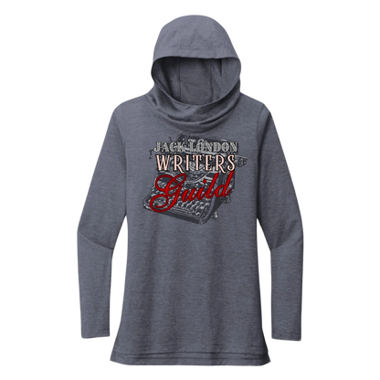 Sonoma Rebel grey tri-blend long sleeve hoodie with cowl neck and Jack London Writers Guild graphic.