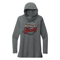 Sonoma Rebel grey tri-blend long sleeve hoodie with cowl neck and Jack London Writers Guild graphic.