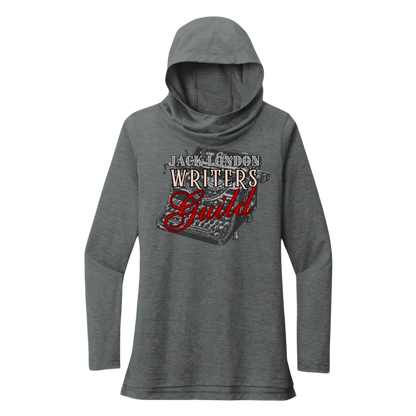 Sonoma Rebel grey tri-blend long sleeve hoodie with cowl neck and Jack London Writers Guild graphic.