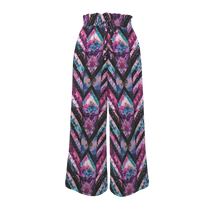Sonoma Rebel women's tie-dye wide-leg pants with elastic high waist and drawstring. Features a geometric diamond pattern in purple, pink, and blue.