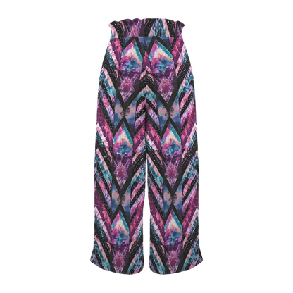 Sonoma Rebel women's tie-dye wide-leg pants with elastic high waist and drawstring. Features a geometric diamond pattern in purple, pink, and blue.