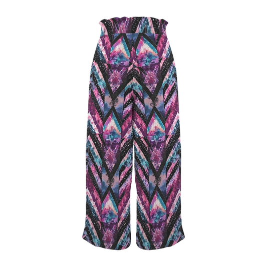 Sonoma Rebel women's tie-dye wide-leg pants with elastic high waist and drawstring. Features a geometric diamond pattern in purple, pink, and blue.