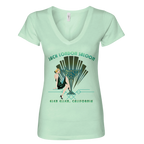 Sonoma Rebel Jack London Saloon Art Deco women's light mint V-neck t-shirt with a graphic of a woman in a flapper dress and a martini glass.