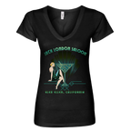 Sonoma Rebel black cotton blend V-neck t-shirt with an Art Deco graphic featuring a woman and a martini glass, reading "Jack London Saloon Glen Ellen, California".