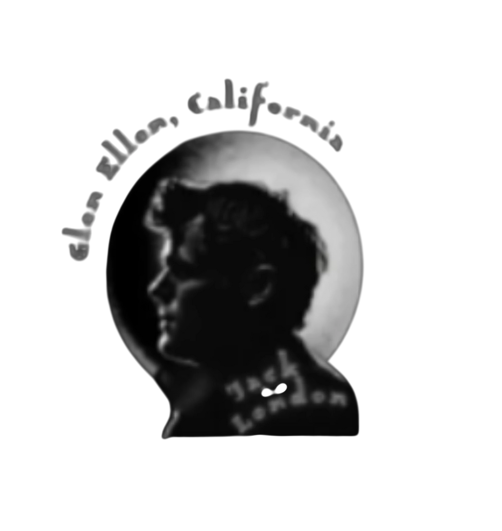 Sonoma Rebel black 100% cotton unisex t-shirt with a graphic of Jack London's profile and text "Glen Ellen, California" and "Jack London".