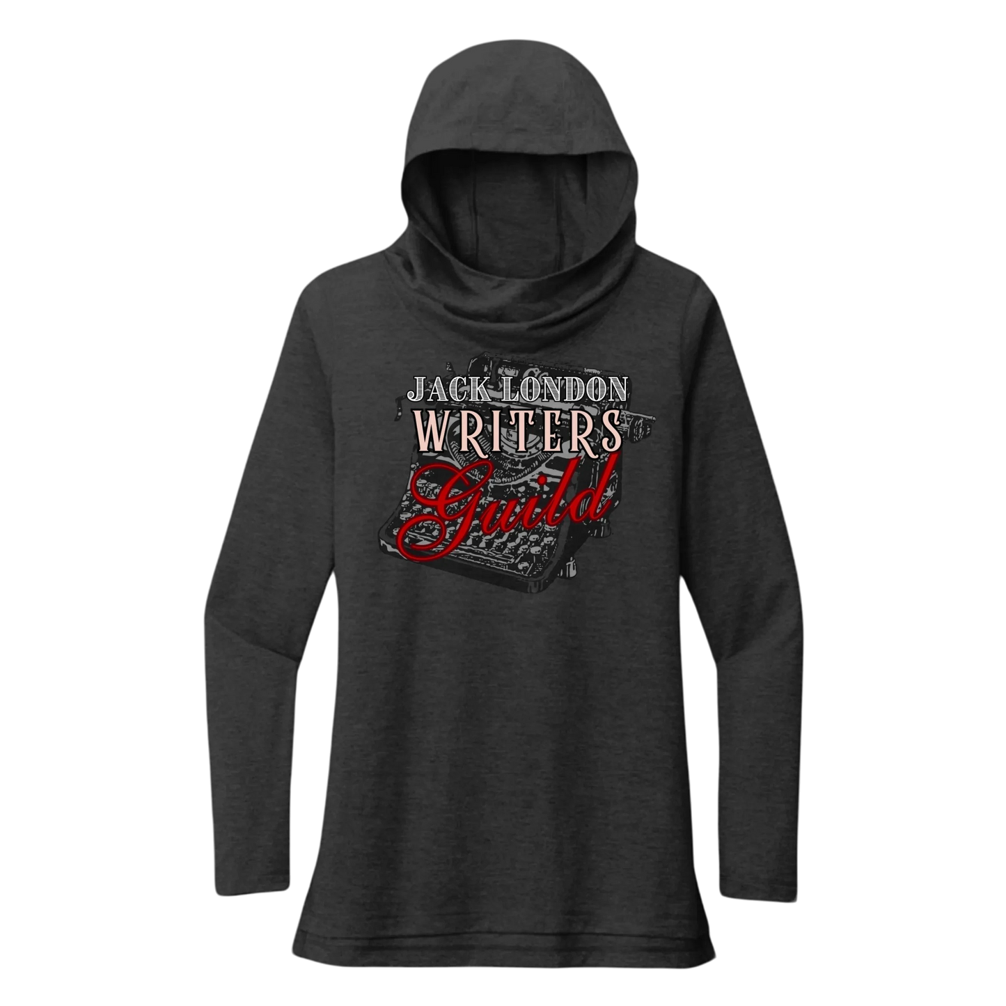Sonoma Rebel Jack London Writers Guild dark grey tri-blend hoodie with cowl neck and graphic print.
