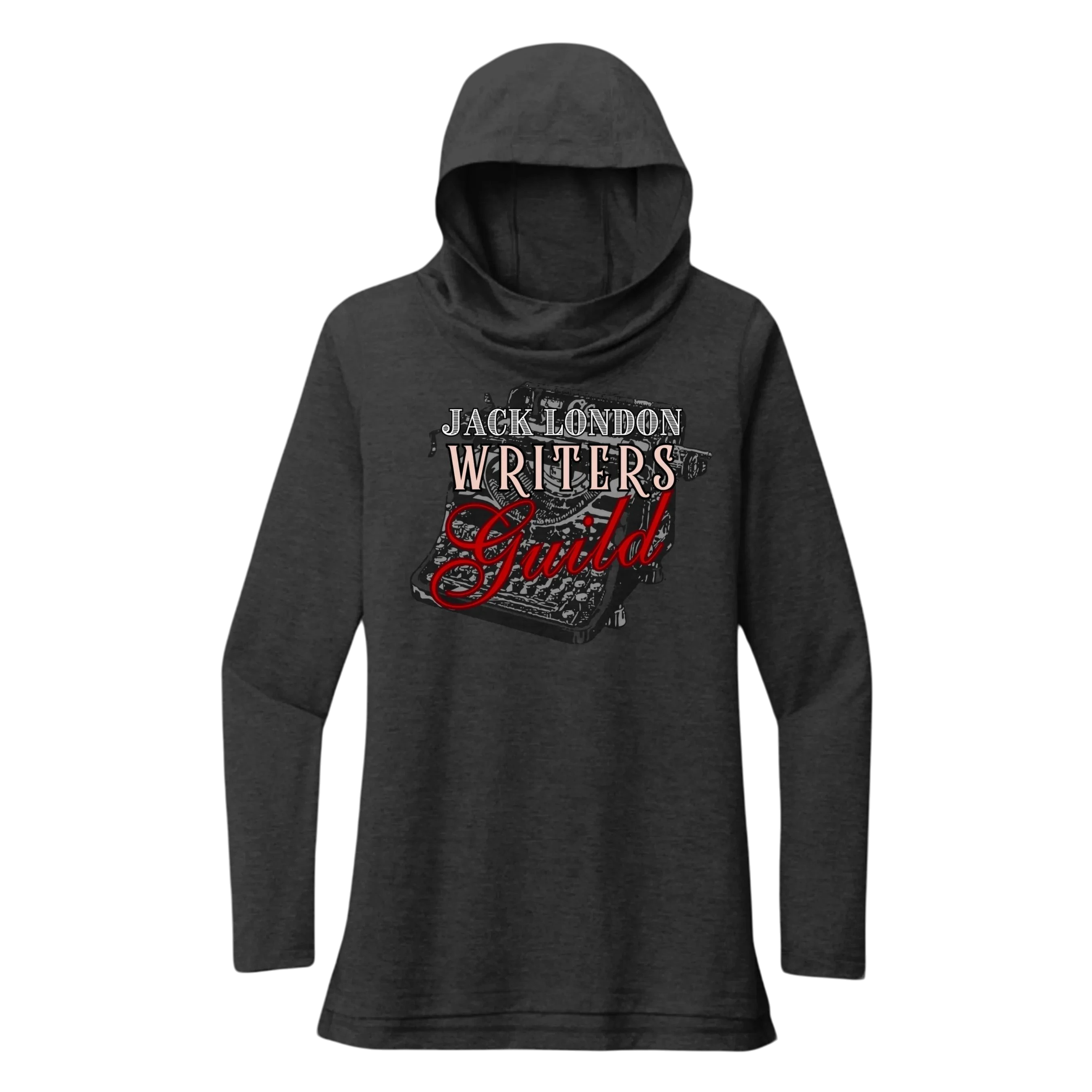 Sonoma Rebel Jack London Writers Guild dark grey tri-blend hoodie with cowl neck and graphic print.