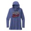 Sonoma Rebel Jack London Writers Guild heathered blue tri-blend long sleeve cowl neck hoodie with typewriter graphic.