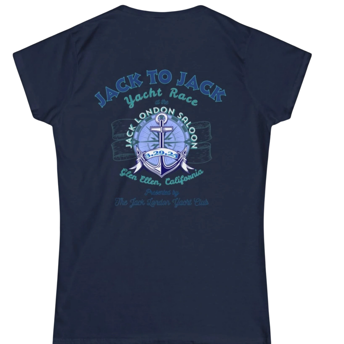 Sonoma Rebel navy blue 100% cotton t-shirt with Jack London Yacht Race 2025 graphic and anchor emblem.