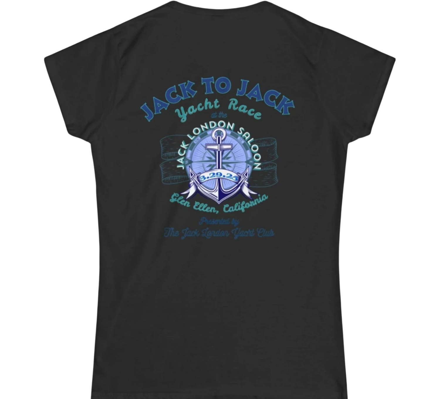 Sonoma Rebel black 100% ringspun cotton t-shirt with a Jack London Yacht Race 2025 graphic featuring an anchor and compass.