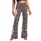 Sonoma Rebel women's high waist flare leggings in a lace print. The leggings are light pink with black lace overlay and a crossover waistband.