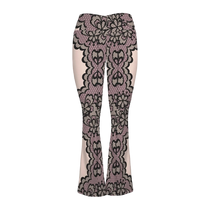 Sonoma Rebel women's high-waist flare leggings in blush pink with black lace print and a stretchy polyester-spandex blend.