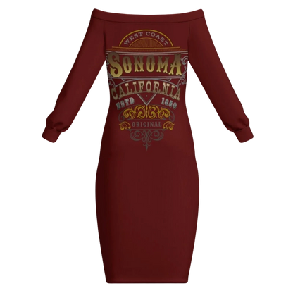 Sonoma Rebel wine country off-the-shoulder dress in maroon with