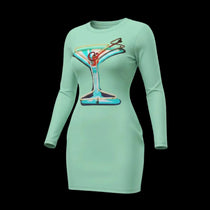 Sonoma Rebel women's mint green long sleeve mini dress with martini graphic print. Made of polyester and spandex.