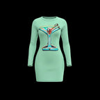 Sonoma Rebel women's long sleeve mint green mini dress with martini graphic print, round neck, above-the-knee length.