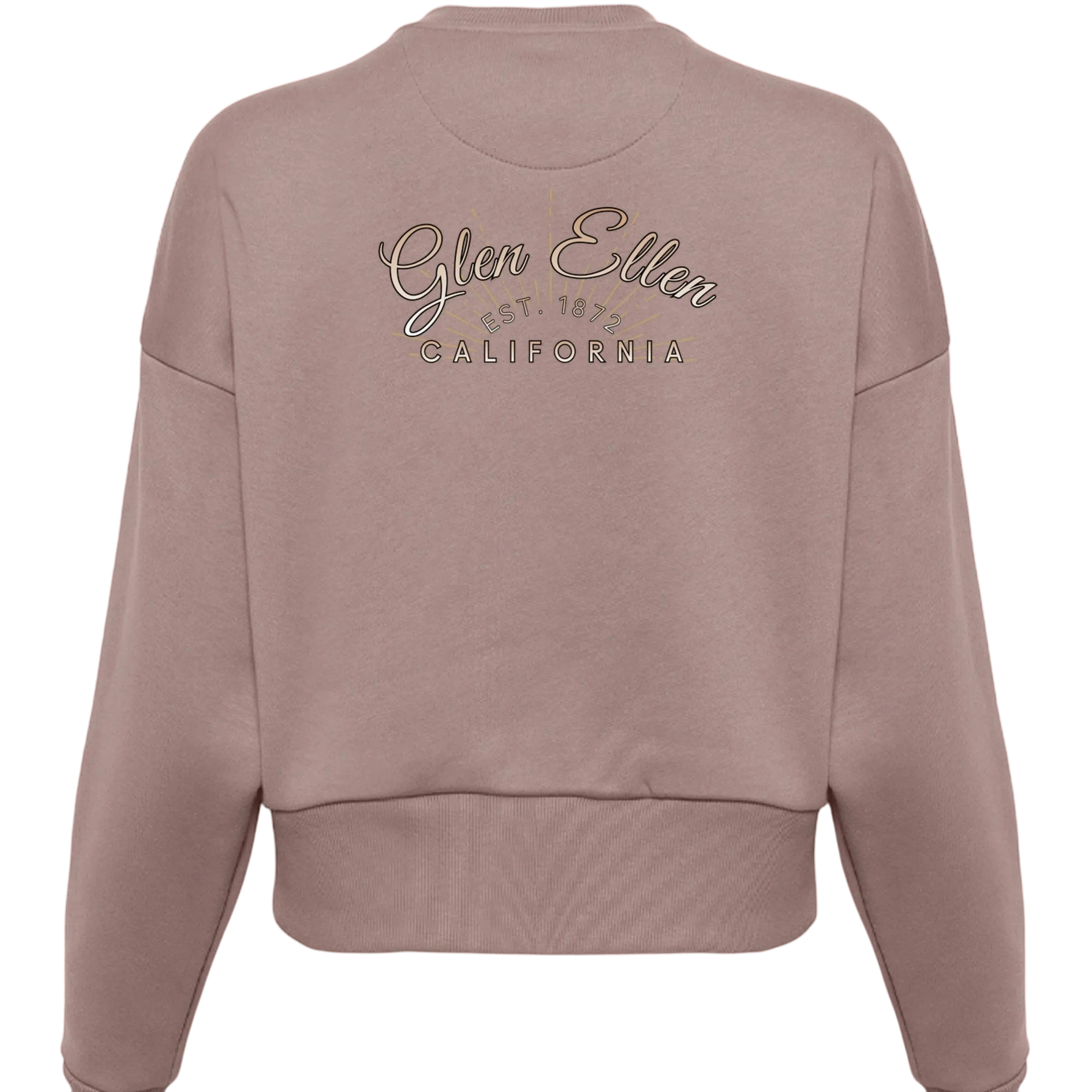 Sonoma Rebel Valley of the Moon Glam oversized sweatshirt in mauve, featuring embroidered Glen Ellen California text on the back.
