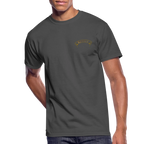 Sonoma Rebel Men’s 50/50 T-Shirt in charcoal gray, made of 50% cotton/50% polyester blend with a small gold banner logo on the chest.