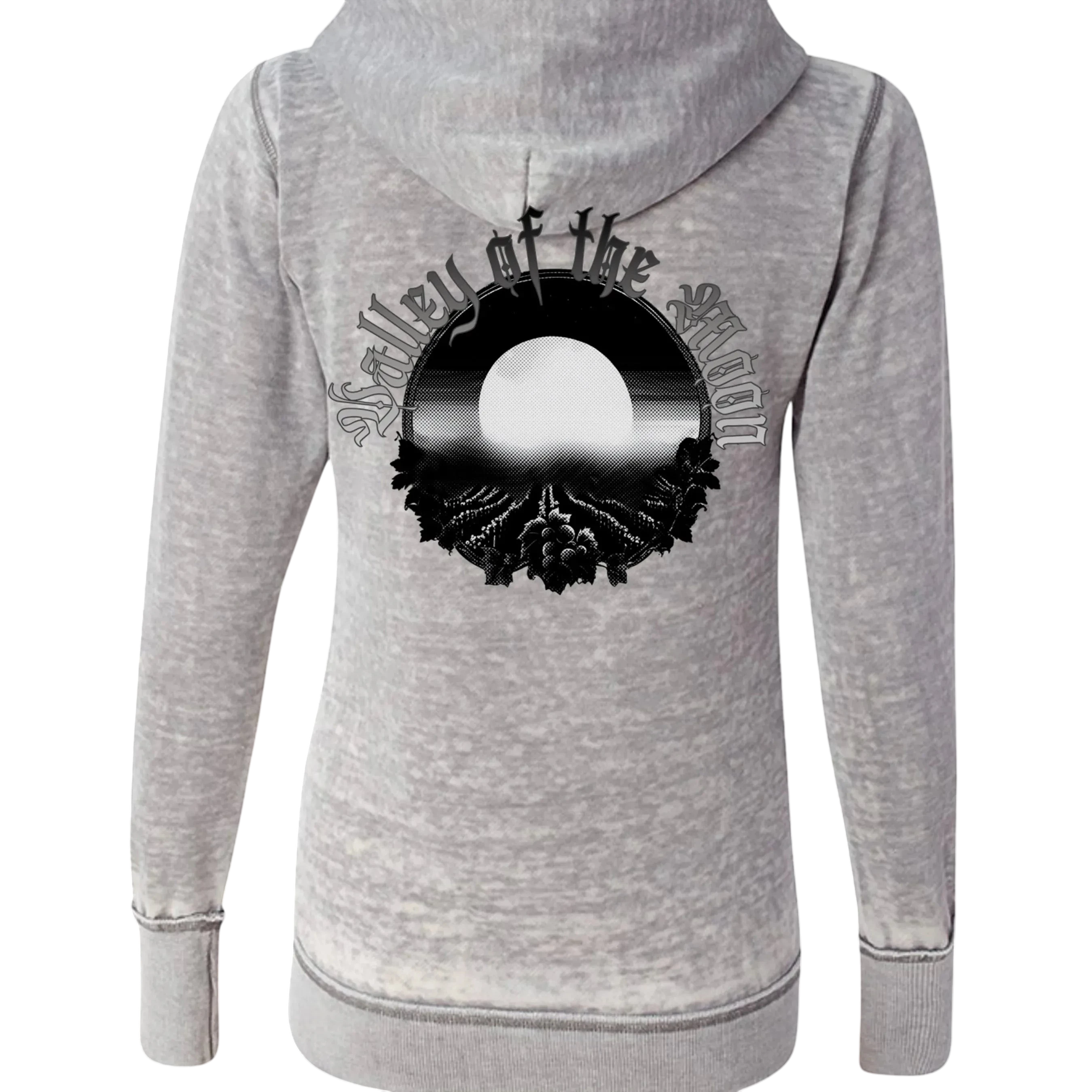 Sonoma Rebel Misty Moon Women's grey burnout fleece full zip hoodie with graphic.