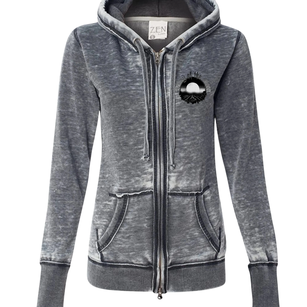 Sonoma Rebel Misty Moon Women's grey burnout fleece full zip hoodie with graphic.