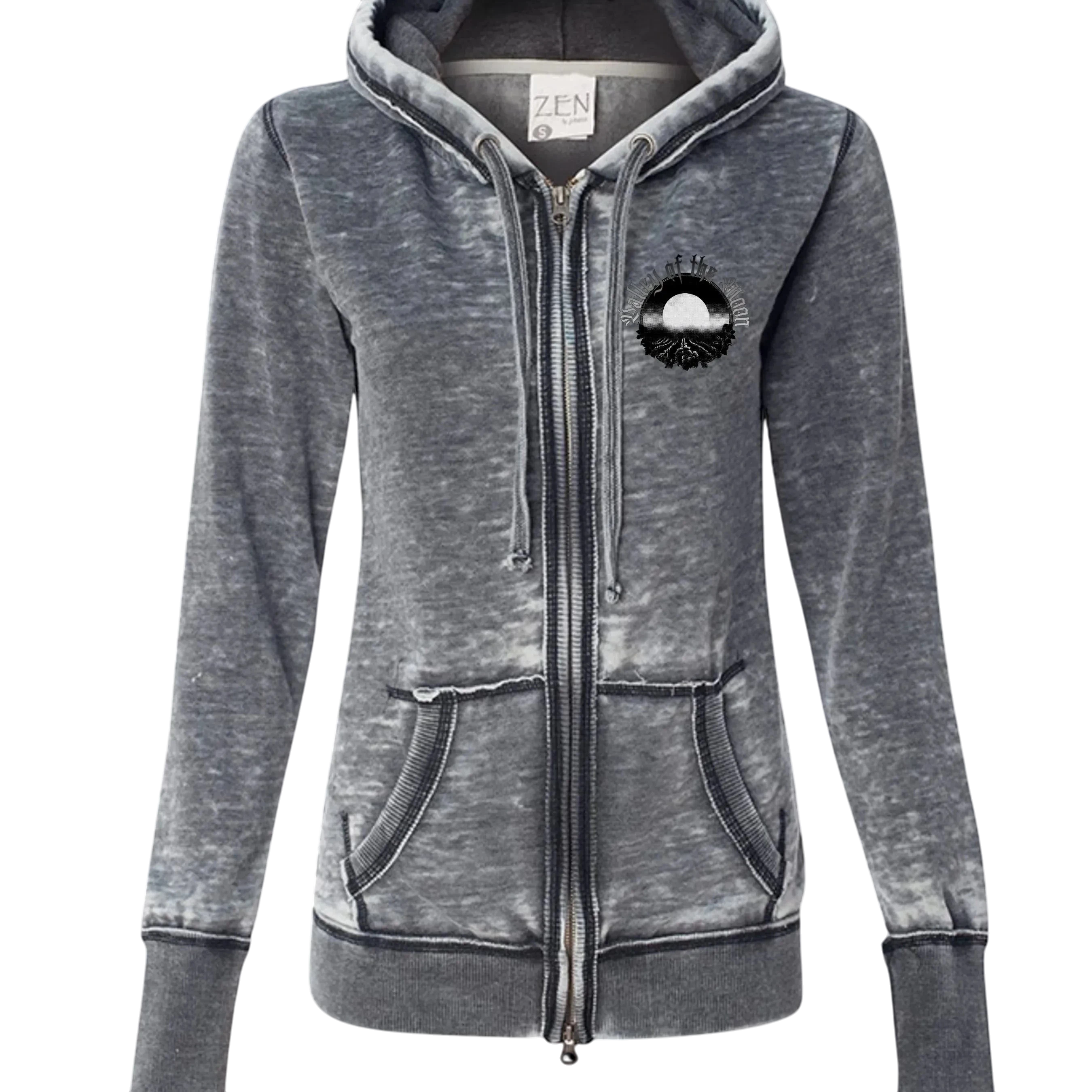 Sonoma Rebel Misty Moon Women's grey burnout fleece full zip hoodie with graphic.