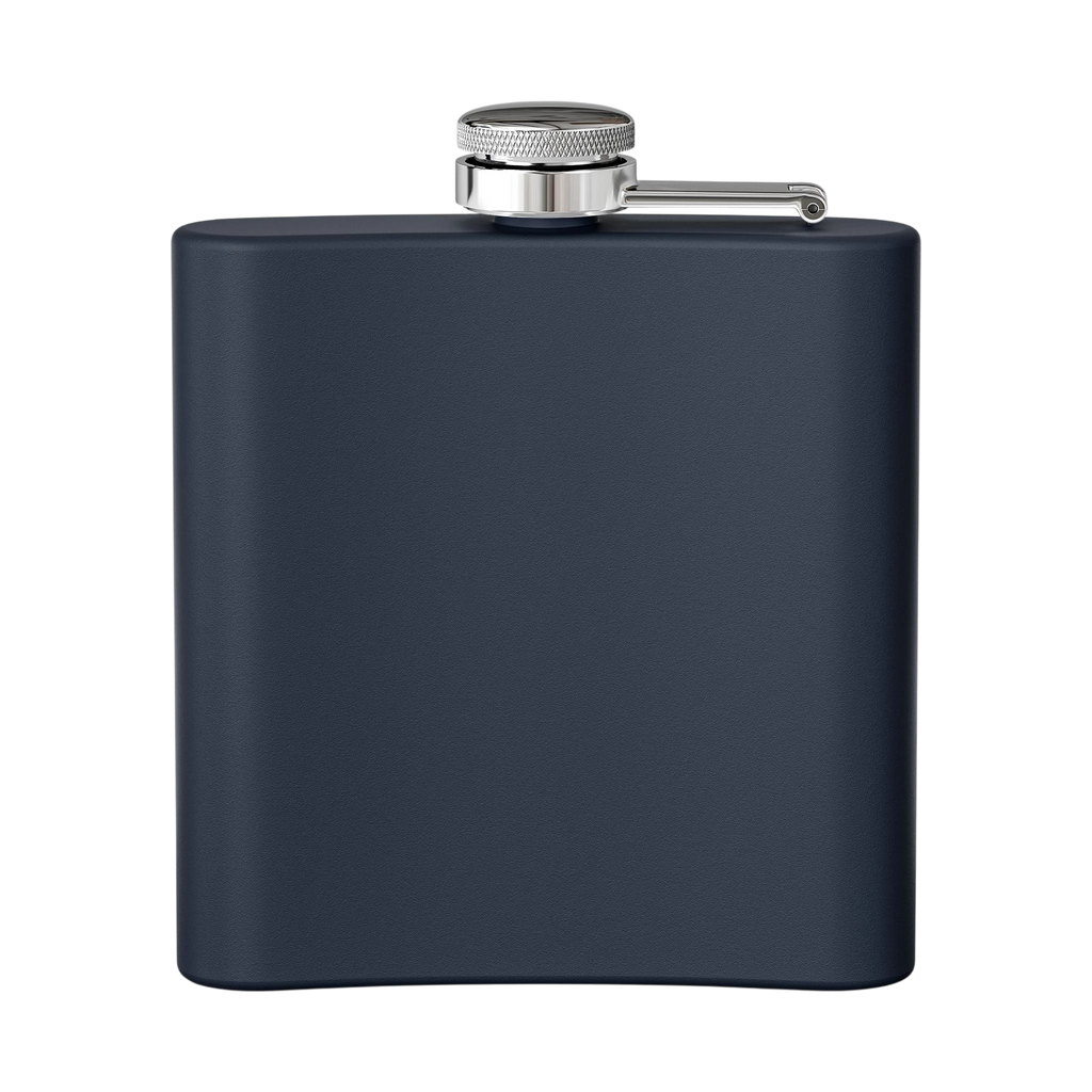 Sonoma Rebel Art Deco Martini Flask, 6 oz stainless steel in navy blue with a silver cap, perfect for on-the-go cocktails.
