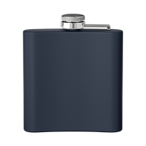Sonoma Rebel Art Deco Martini Flask, 6 oz stainless steel in navy blue with a silver cap, perfect for on-the-go cocktails.