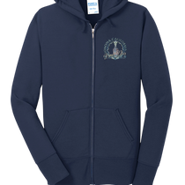 Sonoma Rebel navy blue full-zip hooded sweatshirt with a "Pinot Noir" graphic on the left chest.