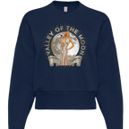 Sonoma Rebel navy blue cotton blend oversized sweatshirt with a vintage graphic of a woman in a white dress holding a wine glass in front of the moon.