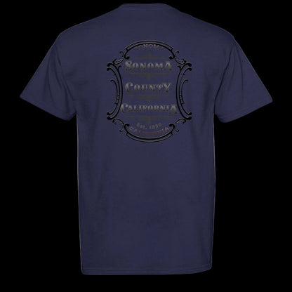 Sonoma Rebel navy blue t-shirt with vintage Sonoma County California Est. 1950 emblem on back. Comfortable cotton tee.