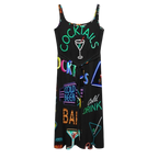 Sonoma Rebel black sleeveless midi dress with neon cocktail and bar signs print, tie waist, and scoop neck.