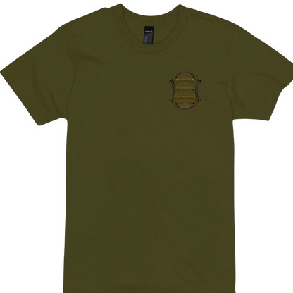 Sonoma Rebel olive green cotton t-shirt with a small Sonoma County California emblem on the left chest.