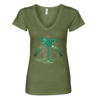 Sonoma Rebel olive green cotton v-neck t-shirt with a geometric 'Dirty Martini' graphic in teal and gold.